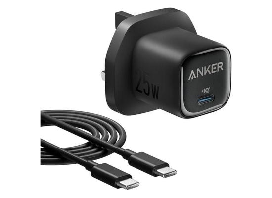 Anker 25W USB C Charger Block, Compact and Foldable, Supports PPS Fast Charging for Galaxy S24/Z Fold/Z Flip/Tab, iPhone 17/16 Series, iPad with Cable - Black
